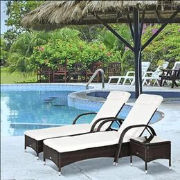 Camp Furniture Outdoor Beach Chair Wicker Chaise Lounge Set Of 2 With Wheels Cushion & Headrest Outdoors Recliners