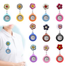 Other Clocks Accessories Flower 2 11 Clip Pocket Watches Watch With Second Hand For Nurses Retractable Badge Reel Hanging Quartz Fob N Otwuc