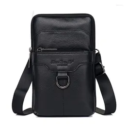Waist Bags Genuine Leather Men Hook Purse Hip Bum Fashion Cowhide Cell Phone Case Shoulder Cross Body Bag Fanny Belt Pack