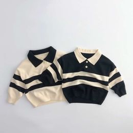CEL Sweaters Knitwear Striped Boys Knit Pullover Turn Down Collar Kids Sweater L2405