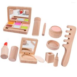 Pendant Necklaces Pretend Play Toy Girls Birthday Gift Makeup Kit For Wooden Beauty Salon Cosmetics