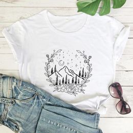 Women's T Shirts Floral Mountains T-shirt Aesthetic Women Hiking Nature Tops Tees