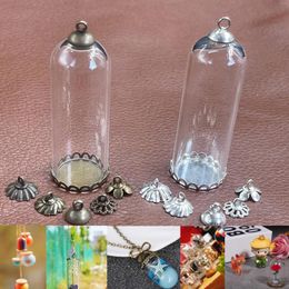 Decorative Figurines 50x18mm Tube Bell Jar Glass Globe With Mix Color Base Cap Landscape Jars Vase Vial Bottle Cover Dome Pendant Home Decor