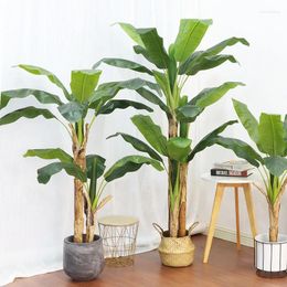 Decorative Flowers 150cm/4.9FT Artificial Large Banana Tree Potted Tropical Fake Green Plants Palm Leafs Bonsai For Home Office Garden Decor