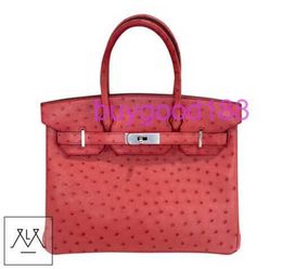Aa Biriddkkin Delicate Luxury Womens Social Designer Totes Bag Shoulder Bag Bag 30cm Red Ostrich Skin 100 Authentic Fashion Womens Bag