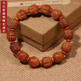 Link Bracelets Weathering Yellow Bodhi Root Small Buddha Hand Carved Single Ring Bracelet DIYBuddha Pendant Accessories