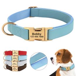 Dog Collars Leashes Personalized Name Collar Leather Nylon Dogs ID Buckle Anti-lost Pet Nameplate Necklace For Small Large Pitbull H240522