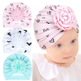 Hair Accessories Newborn Girls Accessories Kids Baby Girl Flower Turban Hat Toddler Kids Head Wrap Printed Hats Big Ruffled Infant Beanie Cap Y240522