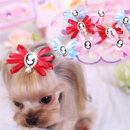 Dog Apparel Pet Headgear Sparkling Diamond Ribbon Hair Clip For Chihuahua Grooming Accessories Bows Teddy Supplies 3 Colours