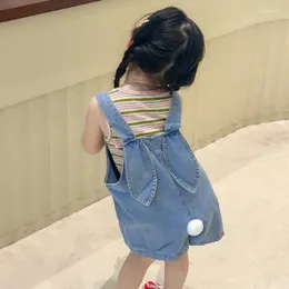 Clothing Sets Summer Baby Girls Denim Jumpsuit Ears Tail Design Pocket Loose Suspender Pant Overalls Fashion Casual Jean Strap Shorts