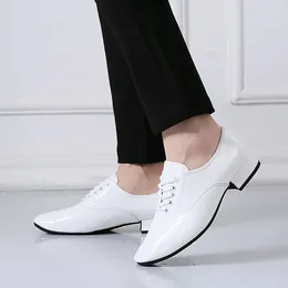 Dance Shoes Men White Leather Black Ballroom Dancing For Low Square Heels Sneakers Lace Up Indoor/outdoor