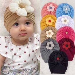 Hair Accessories Cute Flower Baby Girl Indian Hat Solid Colour Newborn Infant Cap Beanies Headwrap Kids Hat Turban Bonnet Hair Accessories Y240522