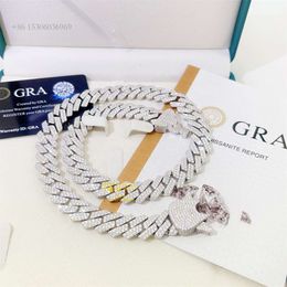 GRA Certificate Sier 2 Rows Heavy Solid Custom Lock Hip Hop Necklace Diamond Moissanite Cuban Link Chain