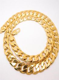 24quot 12mm wide 24k yellow Solid gold filled men039s necklace curb chain jewelry STAMPED1623850