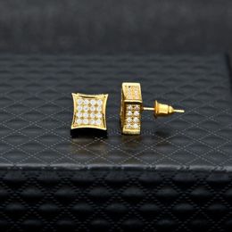New Mens Jewelry Stud Earrings Hip Hop Cubic Zirconia Diamond Fashion Copper White Gold Filled Crystal Earring 243O