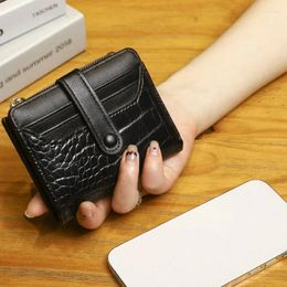 Wallets Small Fresh Crocodile Pattern Women's Short Folding Wallet Simple And Portable Daily Solid Color Card Clip