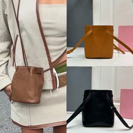 High Quality Leather Mini Bucket Bag Luxury Designer Soft Embossed Shoulder Bag Fashion Women Adjustable Strap Crossbody Bag Waterproof Linen Lining Handbag