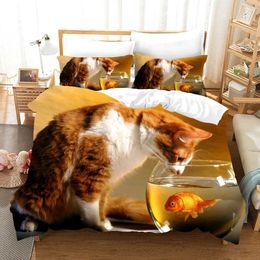 Bedding sets Cute Pet Cats 3d Printed Set Home Decor Bedspread Polyester Animals Bedclothes Soft Duvet Cover with case H240521 FAYQ