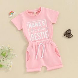 Clothing Sets Infant Toddler Baby Girl Clothes Short Sleeve T-Shirt Letter Tops Pink Summer Shorts Set 2Pcs Mamas Ie Suit