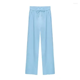 Women's Jeans 2024 Summer Women's Ice Silk Stretchy High Waist Baggy Wide Leg Denim Pants Casual Basic Light Mom Jean Trouser