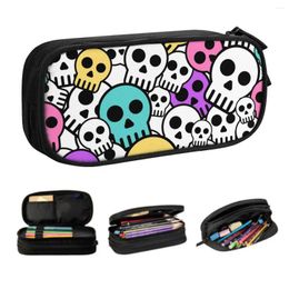 Customized Cute Horror Skull Print Pencil Case For Boy Girl Large Storage Skeleton Death Pouch School Supplies