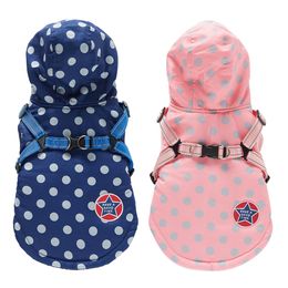 Winter Pet Clothing Dog Coat Cute Polka Dot Hooded Chest Back One Dog Padded Jacket Easy To Pull Casual Vest Coat Strong Tension