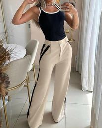 Women's Two Piece Pants Fashion 2024 Summer Casual Womens Sexy Sets Outfit Contrast Binding Tank Top & Striped Set Female Suit