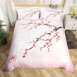 Bedding sets Japanese Duvet Cover Set Sakura Tree Flowers Cherry Blossoms Spring Theme Art Decor 3 Piece with 2 Shams H240521 GSFG