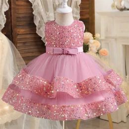 Christening dresses Sequin Birthday Party Baby Dress 1 Baptist Party Childrens Dress Sleeveless Tulle Cute Wedding Princess Dress Q240521