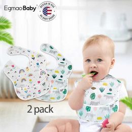 Bibs Burp Cloths 2 pieces/batch waterproof baby bibs TPU coated feeding bibs washable neutral bibs with food catcher suitable for baby girls and boys d240522
