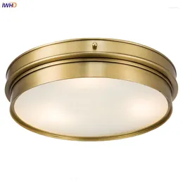 Ceiling Lights IWHD Round Glass Copper For Living Room Bedroom Kitchen American Vintage LED Light Fixtures Plafondlamp