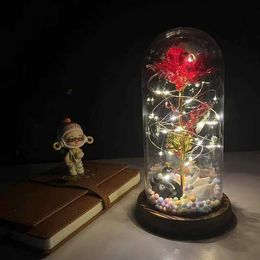 Decorative Objects Figurines The enchanting beauty of the Milky Way Rose and Beast in hot LED with fairy lights on dome is used as a Valentines Day gift H240521 C9NP