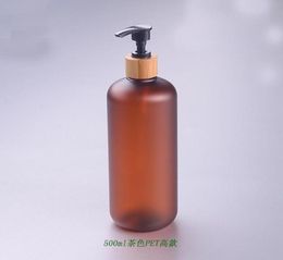 Storage Bottles Jars 500ML 1020pcs Frosted Amber Plastic Cosmetic Emulsion Lotion Pump Bottle Bamboo Head Shampoo Shower Gel P3825716