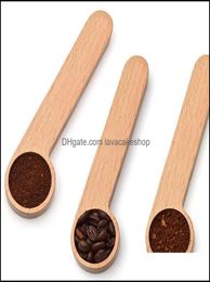 Spoons Flatware Kitchen Dining Bar Home Garden Spoon Wood Coffee Scoop With Bag Clip Tablespoon Solid Beech Wooden Measuring Scoop3662036