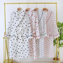 Home Clothing Love Heart Printed Cotton Pyjamas Robes With Belt For Women's Homewear Long Sleeved Bathrobes Spring And Autumn Bath Robe