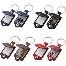 Creative Photo Frame Keychians With PU Cover Leather Case Keyrings Metal Key Chain DIY Couples Friend Gifts Key Accessories