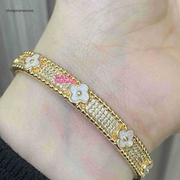 Original 1to1 Van CA inlaid zircon Micro full diamond human rich and noble flower light luxury kaleidoscope bracelet plated with 18k gold four leaf clover for wNHBY 0S