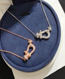 F home 925 small horseshoe buckle necklace with diamond pendant plated with 18K Rose Gold4227519