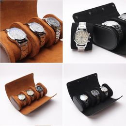 3 Slots Watch Boxes Roll Travel Case Portable Leather Watch Storage Box Slid in Out 2594