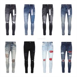 Mens Distressed Ripped Biker Jeans Slim Fit Motorcycle Denim Pants Purple Jeans for Men Fashion Designer Pants Hip Hop Style2q46