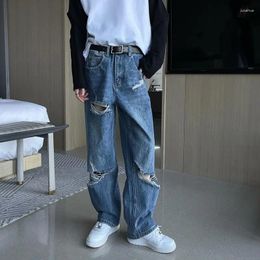 Men's Jeans Foufurieux Spring Summer Male High Street Patchwork Loose Hollow Out Trendy Vintage Button Straight Denim Pant Wide Leg