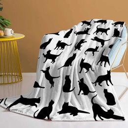 Bedding sets Cute Cat Fleece Throw Blanket Black in Different Forms Cozy for Couch Sofa Bed Living Room H240522