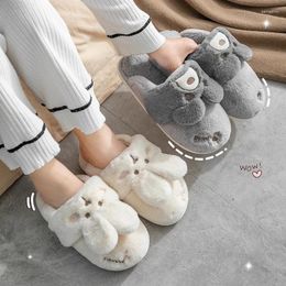 Slippers Winter Couple Plush Plus Fleece Warm Home Indoor Flat Silent Design Flip The Heel Strap Cotton Boots