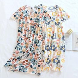 Women's Sleepwear 2024 Summer Women Round Neck Short Sleeve Nightgown Viscose Sleep Shirt Printed Night Dress Cute Thin Nightwear