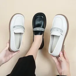 Casual Shoes Rhinestones White Black Punk Platform Women Loafers Round Toe Vintage Slip On Flats Zapatos De Mujer