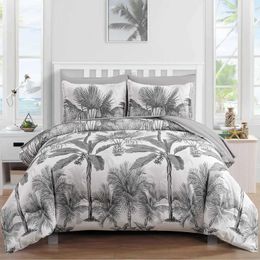 Bedding sets Palm Leaves Comforter Cover Duvet Tropical Set Quilt for Men Women White 3 Pcs Queen King Size H240521 PJVW