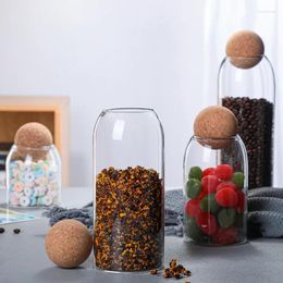 Storage Bottles Glass Food Jar With Round Ball Cork Stopper Tea Coffee Beans Container Snack Nuts Sealed Box Kitchen Organiser