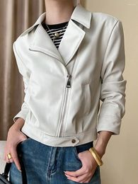 Women's Leather 2024 Stand Collar Zipper Jackets Motorcycle PU Coats Women Autumn Street Long Sleeve Cropped Coat In Outerwears