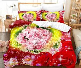 Bedding sets Flower Duvet Cover Set Bed Single Red Rose Quilt 3D Comforter Sets 3pcs with Case King Size Full Wedding H240521 HCCY