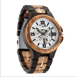 Kunhuang New Mens Mechanical Watch Fully Automatic Pure Wood Manual Personalised Hollow Out Steel Grain Wooden